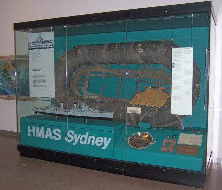 The HMAS Sydney Carley float on display at the Australian War Memorial.